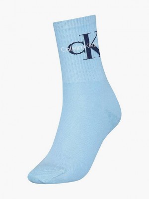 Blue Calvin Klein Logo Crew Women Socks | KXPS-27385