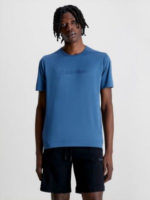Blue Calvin Klein Logo Gym Men T-Shirt | MOTP-49810