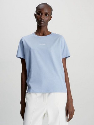 Blue Calvin Klein Logo Women T-Shirt | TAKE-49860