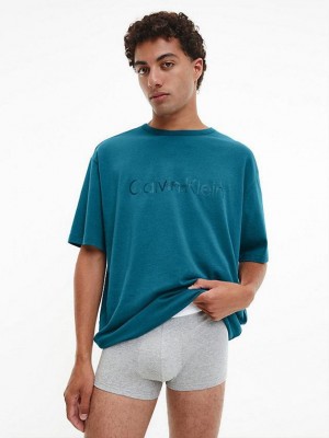 Blue Calvin Klein Lounge - Embossed Icon Men T-Shirt | QCTF-08635