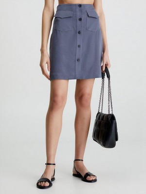 Blue Calvin Klein Lyocell Buttoned Straight Women Skirt | ASUB-50163