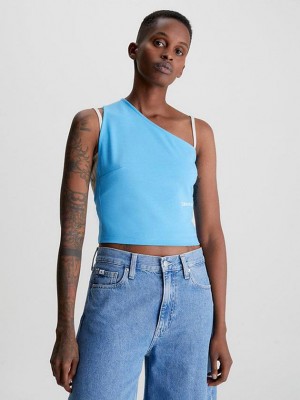 Blue Calvin Klein Milano Jersey One-Shoulder Women Top | JVZF-17432
