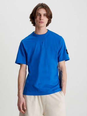 Blue Calvin Klein Monogram Badge Men T-Shirt | LPXF-69780
