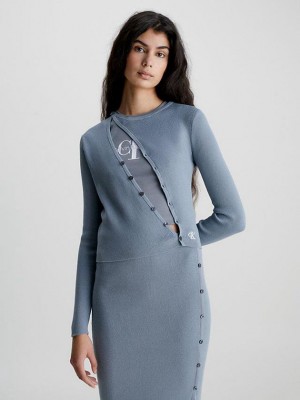 Blue Calvin Klein Organic Cotton Asymmetric Cardigan Women Sweater | AKQV-82349