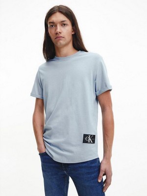 Blue Calvin Klein Organic Cotton Badge Men T-Shirt | OHRB-31490