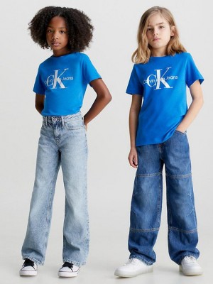 Blue Calvin Klein Organic Cotton Logo Girls's T-Shirt | VNWO-72591