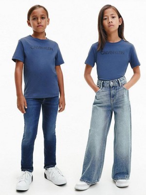 Blue Calvin Klein Organic Cotton Logo Girls's T-Shirt | OEHB-08962
