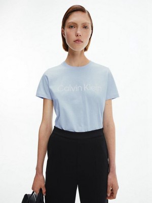 Blue Calvin Klein Organic Cotton Logo Women T-Shirt | MUQS-91067