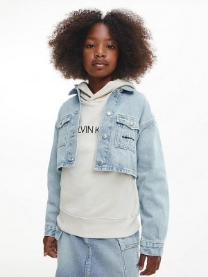 Blue Calvin Klein Oversized Cropped Denim Girls's Jacket | EYJA-23158