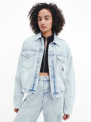 Blue Calvin Klein Oversized Cropped Denim Women Jacket | CZGP-89430
