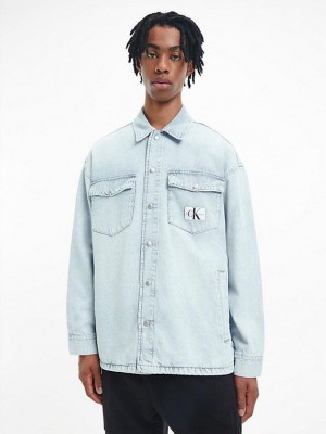 Blue Calvin Klein Oversized Denim Shirt Men Jacket | YHWX-31048