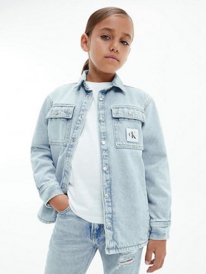Blue Calvin Klein Oversized Denim Shirt Boys's Jacket | NKUB-73568