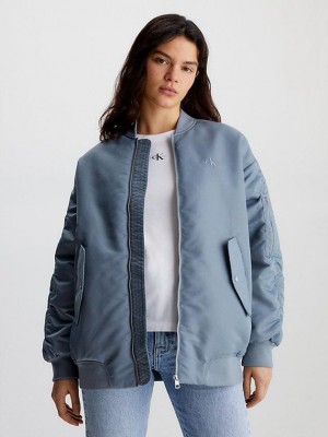 Blue Calvin Klein Oversized Nylon Sateen Bomber Women Jacket | YRGH-40792