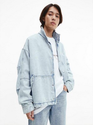 Blue Calvin Klein Oversized Padded Denim Men Jacket | IGHZ-72956