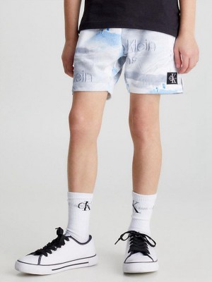 Blue Calvin Klein Printed Logo Boys's Shorts | URYE-42386