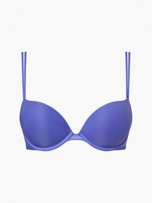 Blue Calvin Klein Push Up - Sheer Marquisette Women Bra | IKYA-98245