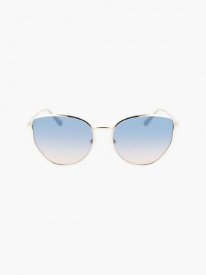 Blue Calvin Klein Rectangle Women Sunglasses | CVNQ-31725