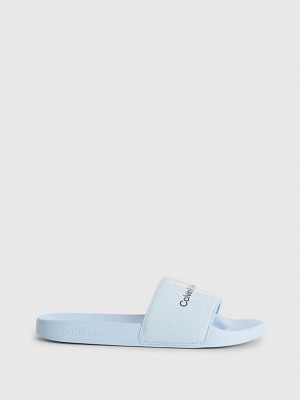 Blue Calvin Klein Recycled Canvas Sliders Women Slippers | QVBL-49680