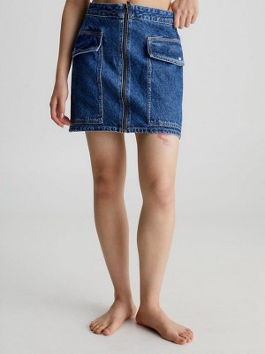 Blue Calvin Klein Recycled Denim Utility Women Skirt | RQUI-06271