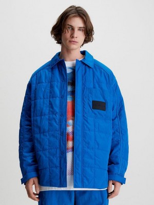 Blue Calvin Klein Recycled Nylon Padded Shirt Men Jacket | ICYD-07619
