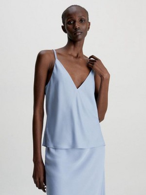 Blue Calvin Klein Recycled Polyester Cami Women Top | ISHM-73861