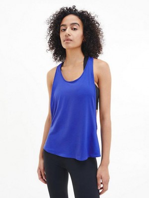Blue Calvin Klein Recycled Polyester Gym Tank Women Top | OVEG-80963