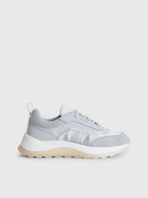 Blue Calvin Klein Recycled Suede And Satin Women Sneakers | UTYQ-67015