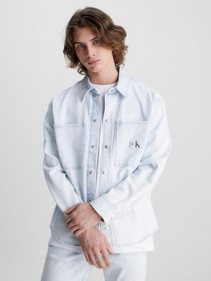 Blue Calvin Klein Relaxed Denim Men Shirts | CWDR-04539