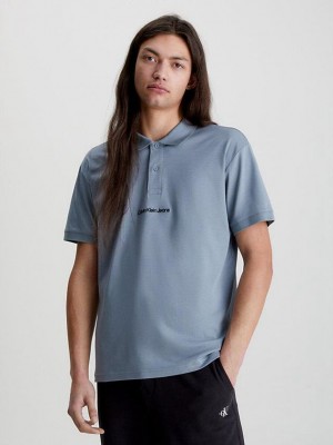 Blue Calvin Klein Relaxed Logo Men Polo Shirt | EUCV-67403