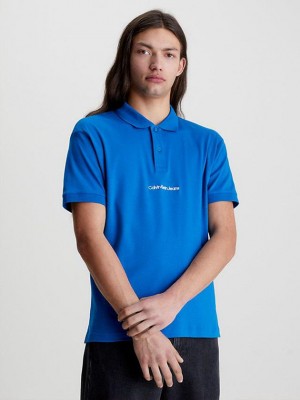 Blue Calvin Klein Relaxed Logo Men Polo Shirt | SROD-84073