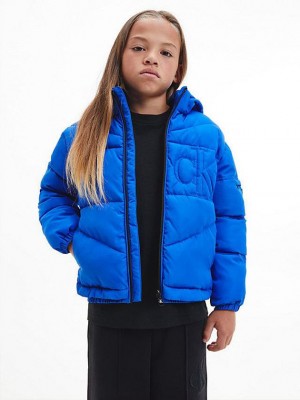 Blue Calvin Klein Relaxed Logo Puffer Boys's Jacket | HNQU-06713