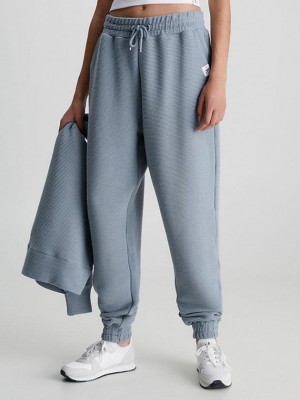 Blue Calvin Klein Relaxed Ribbed Ottoman Women Joggers | PYZJ-76481