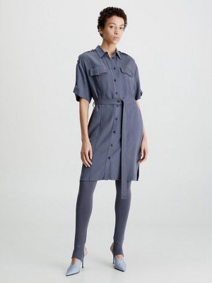 Blue Calvin Klein Relaxed Tencel Linen Shirt Women Dress | SHBW-18764