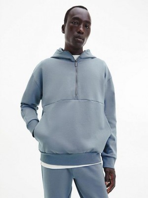 Blue Calvin Klein Relaxed Zip Neck Men Hoodie | BOGK-57021