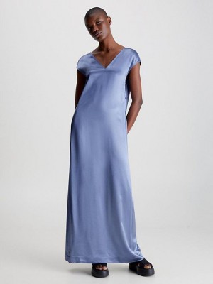 Blue Calvin Klein Satin Maxi Women Dress | INWZ-19036