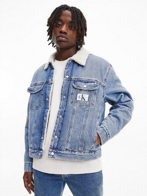 Blue Calvin Klein Sherpa Denim Men Jacket | DHYG-76453