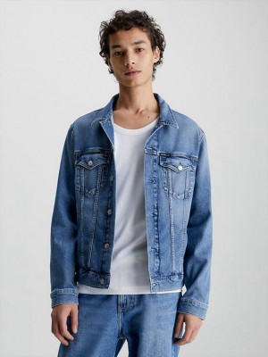 Blue Calvin Klein Slim Denim Men Jacket | NFDV-12039