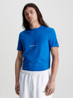 Blue Calvin Klein Slim Logo Men T-Shirt | TGVS-78245