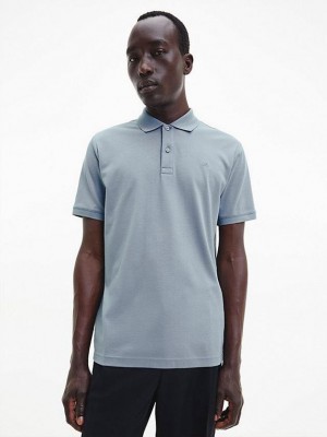 Blue Calvin Klein Slim Men Polo Shirt | HTXL-36150