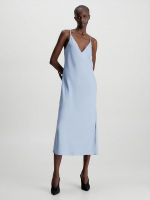 Blue Calvin Klein Slim Midi Slip Women Dress | AWYI-40631