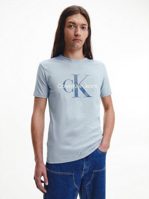 Blue Calvin Klein Slim Monogram Men T-Shirt | RCEX-76395