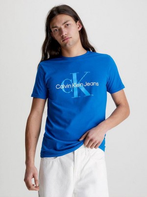 Blue Calvin Klein Slim Monogram Men T-Shirt | HSYO-37058