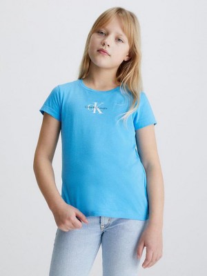 Blue Calvin Klein Slim Organic Cotton Girls's T-Shirt | RQEC-40285