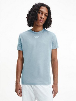 Blue Calvin Klein Slim Organic Cotton Men T-Shirt | XQRC-54231