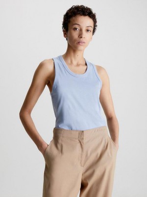 Blue Calvin Klein Slim Racerback Tank Women Top | EDHK-15246