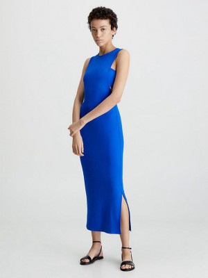 Blue Calvin Klein Slim Ribbed Tank Women Dress | FELY-60498