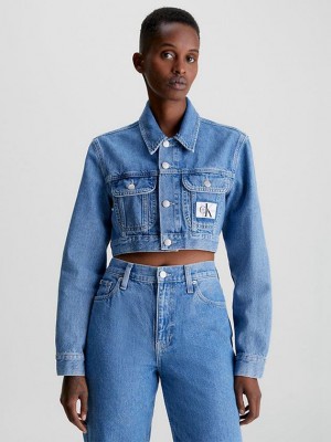 Blue Calvin Klein Super Cropped Denim Women Jacket | XVJK-07869