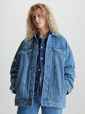 Blue Calvin Klein Unisex Oversized Denim Men Jacket | GJHI-59420