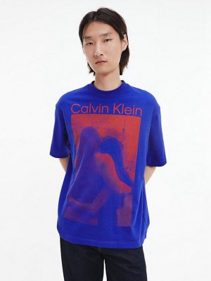 Blue Calvin Klein Unisex Printed - CK Standards Men T-Shirt | XHLM-24083