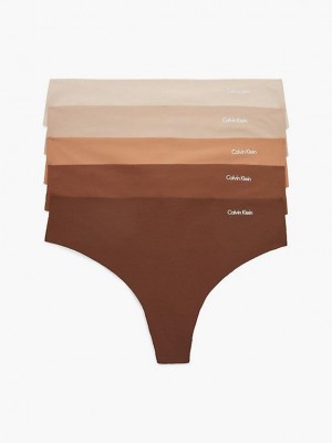 Brown Calvin Klein 5 Pack - Invisibles Women Thong | QRIN-35209